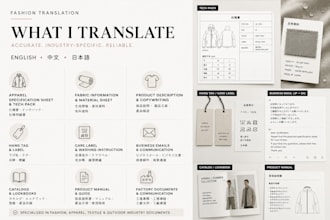 translate fashion tech packs and apparel documents in english, chinese an