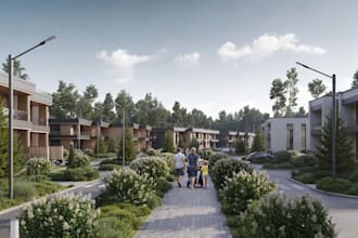 model suburban neighborhood, cityscape design, modern townhouse render in lumion