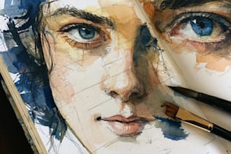 paint watercolor illustration and watercolor portrait
