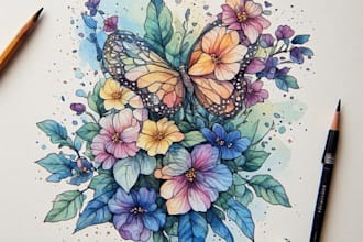design a watercolor art and  art