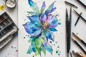 paint a watercolor house portrait or city space illustration