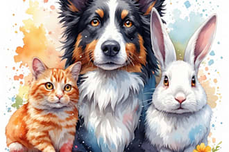 paint dog, cats, whatever pet portrait with watercolor