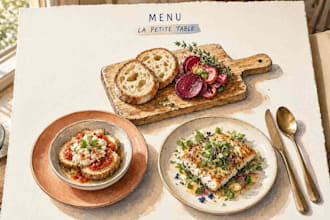 create custom watercolor food illustration for brand or menu