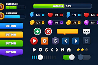 design mobile game ui kit, buttons, icons and hud assets