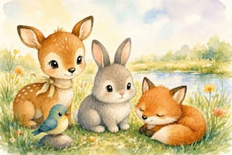 draw cute watercolor animals