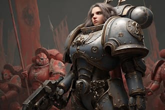 create cinematic warhammer 40k character artwork in epic grimdark style