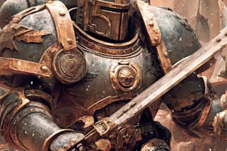 draw grimdark sci fi warrior character art inspired by warhammer 40k style