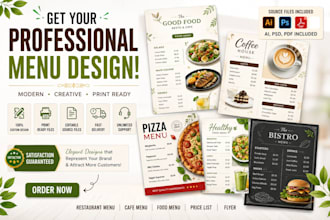 design a modern and professional restaurant food menu