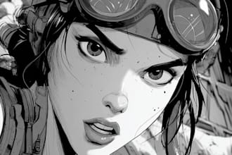 black and white portrait illustration