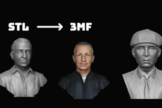 sculpt realistic 2d photo to 3d bust likeness head model stl 3mf obj 3d printing