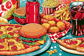 draw a illustration of food pop art