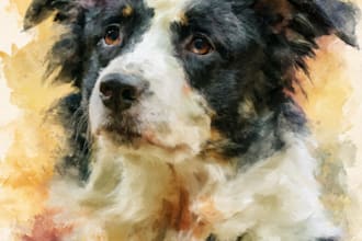 illustrate a realistic watercolor pet portrait for dogs