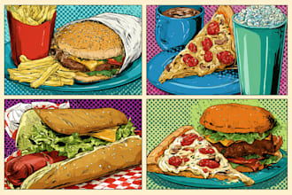 draw a illustration of food pop art