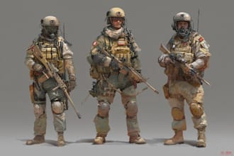 draw tactical, warrior ,or military themed illustrations