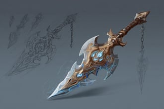 design unique sword, axe, medieval weapon, spear
