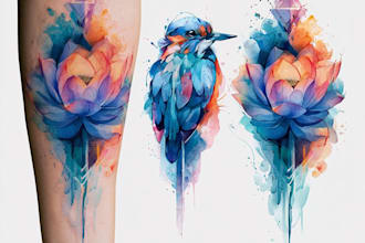 design stunning floral watercolor tattoo illustration