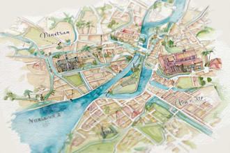 create a detailed watercolor map illustration