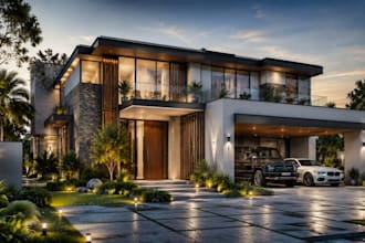 exterior architectural render building visualization 3d house render landscape