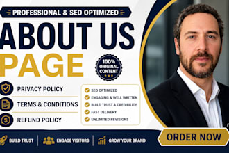 write about us page , privacy policy, terms and conditions for your website