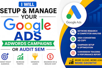 setup and manage your google ads adwords campaigns or audit sem