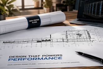 design data center permit plans, server rack layout and autocad drawing