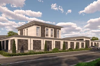 renew 3d contemporary townhouse,mansion facade,brick wall,cgi residential estate