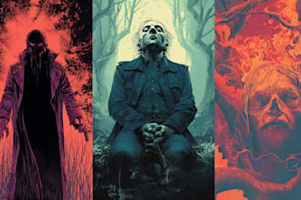 do vintage horror illustration with comic art style