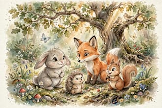 draw cute whimsical watercolor, fanciful and enchanting illustration