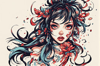 draw custom anime tattoo design illustration concept art