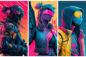 create a fantasy art cyberpunk character into city game art