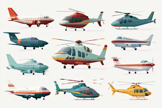 draw aircraft, airplane, helicopter into a vector cartoon