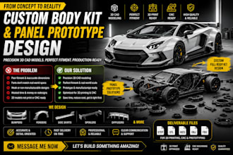 design custom car body kit automotive 3d cad design, panel prototype design