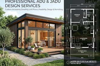 be your architect of city permit for jadu, site plan, adu, 2d blueprints