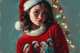 paint christmas illustration art for greeting cards and prints