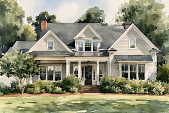 draw architectural sketches of buildings with watercolor