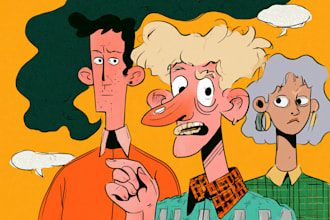 draw a cute and funny cartoon illustration