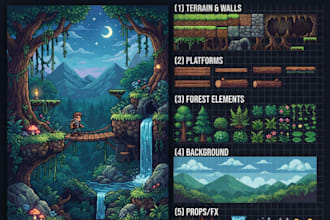 create pixel art game backgrounds, environments and tilesets