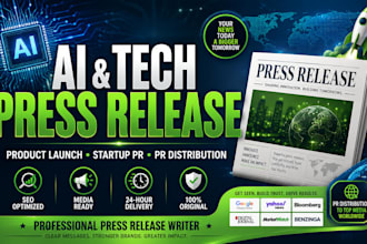 write ai tech innovation startup and product launch pr with PR distribution