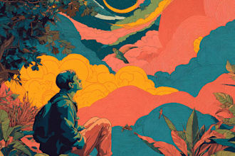 create psychedelic illustration, trippy art for album design