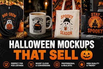 design realistic halloween product mockup for pod  listings