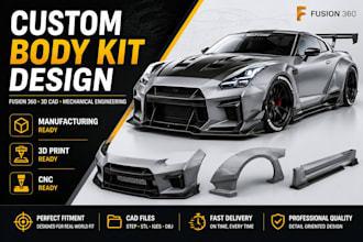 design custom 3d car body kit, widebody kit, automotive cad in fusion 360