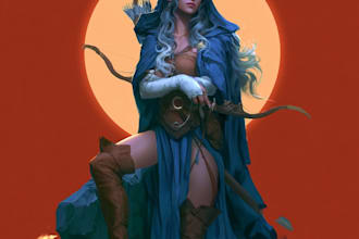 draw a fantasy character design and character illustration