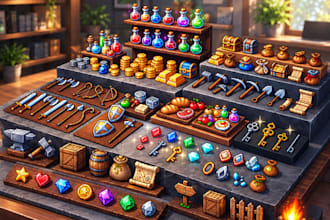 design pixel art game icons, items and props