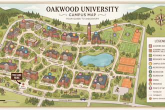 design an illustrated wayfinding map for parks, campuses, and venues