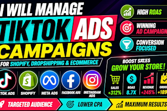 manage tiktok ads campaigns for shopify, dropshipping and ecommerce