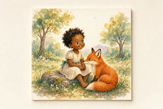 create watercolor illustrations for KDP children book square size