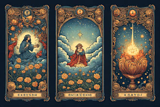 draw tarot card illustration, character art and box packaging design
