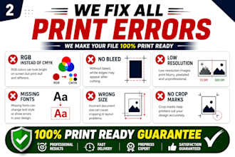 fix print files and prepare print ready PDF with cmyk bleed
