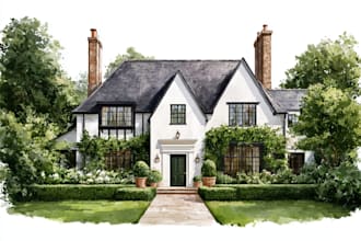 custom digital watercolor house
