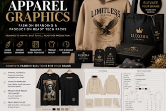 design premium apparel graphics fashion branding and production ready tech packs